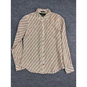 C Wonder Shirt Womens XS White Red Gold Chain Print 100% Silk Button Up Blouse